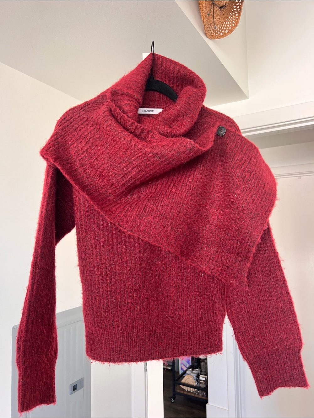 Thakoon Chunky Scarf Turtleneck Sweater Burgundy Size Small